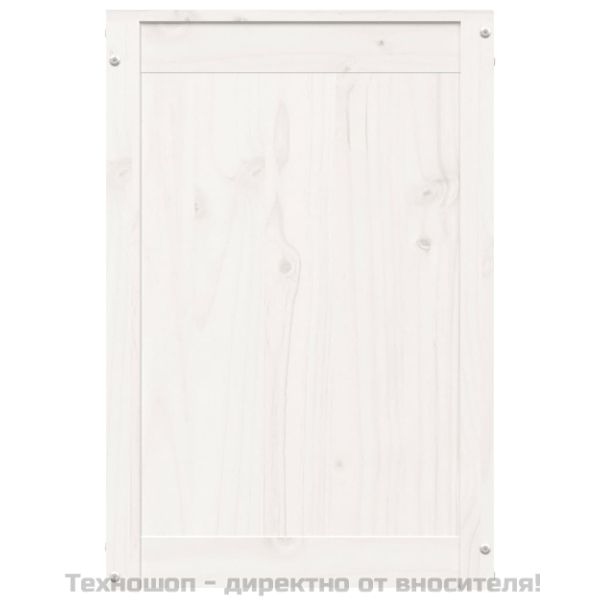 Кутия за пране, бяла, 44x44x66 см, борово дърво масив