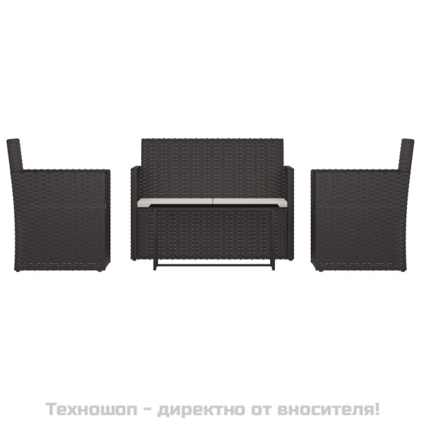 Лаундж комплект за двор с възглавници 4 части полиратан черен