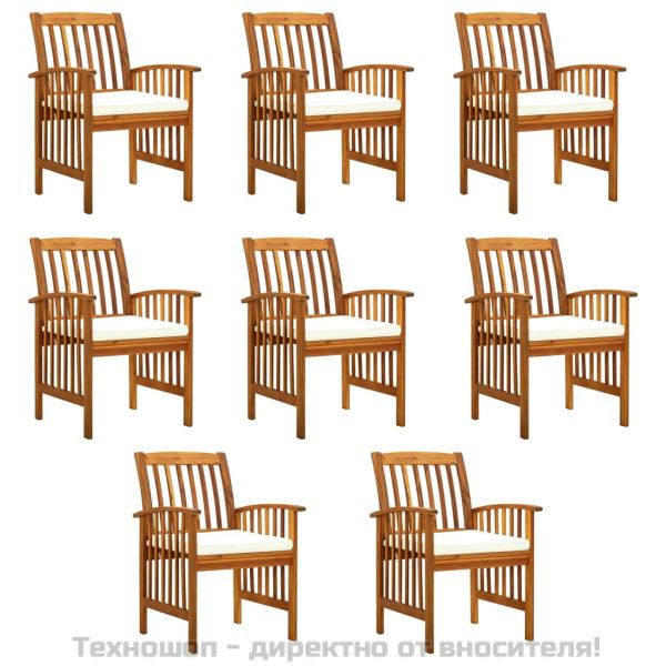 Градински трапезни столове 8 бр с възглавници масивна акация