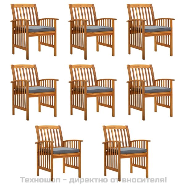 Градински трапезни столове 8 бр с възглавници масивна акация