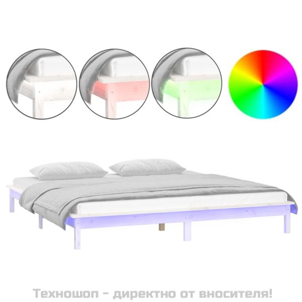 Рамка за легло с LED осветление бяла 120x200 см масивно дърво