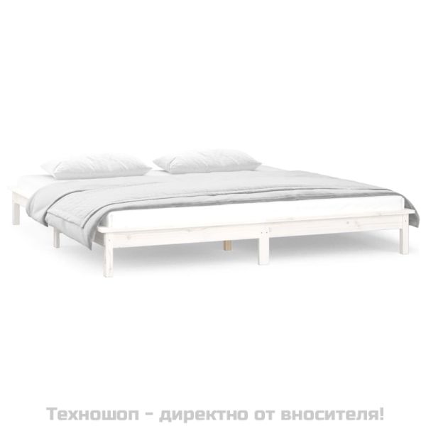 Рамка за легло с LED осветление бяла 120x200 см масивно дърво