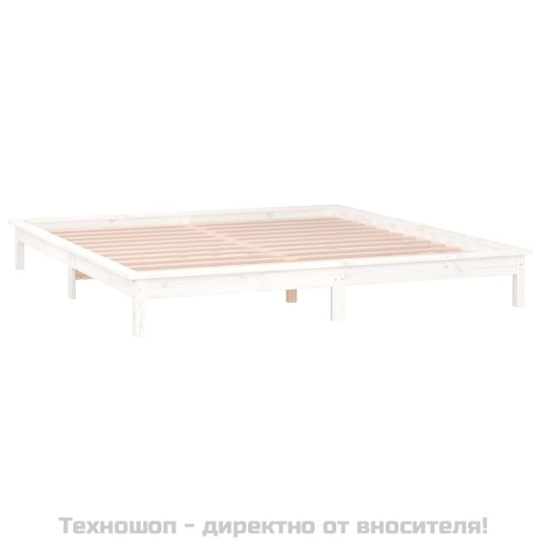 Рамка за легло с LED осветление бяла 120x200 см масивно дърво