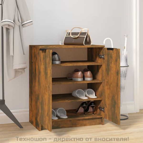 Шкаф за обувки, опушен дъб, 59x35x70 см, инженерно дърво