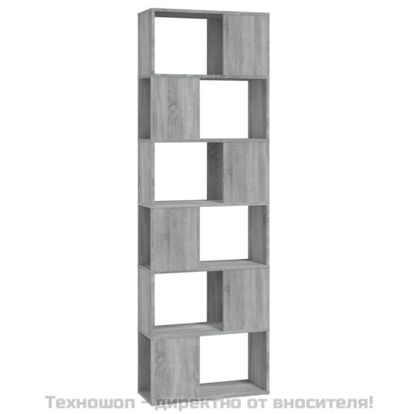 Библиотека/разделител за стая, сив сонома, 60x24x186 см