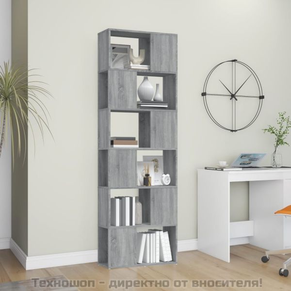 Библиотека/разделител за стая, сив сонома, 60x24x186 см