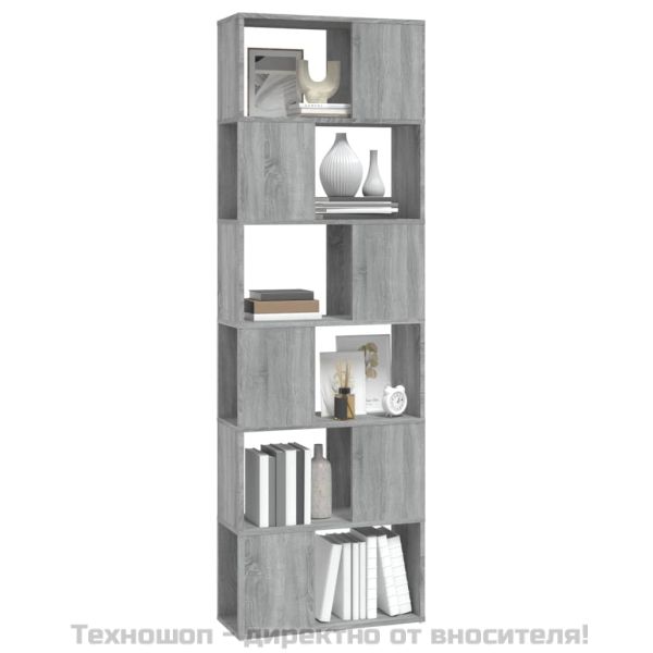 Библиотека/разделител за стая, сив сонома, 60x24x186 см