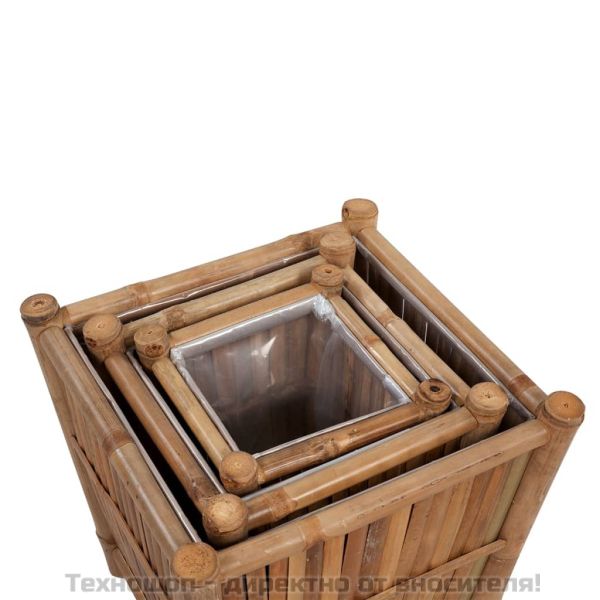 Бамбукови повдигнати лехи с найлонови вложки, 3 бр