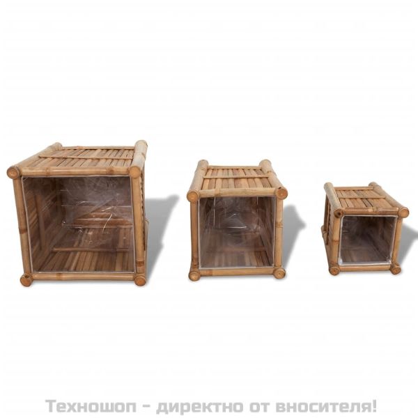 Бамбукови повдигнати лехи с найлонови вложки, 3 бр