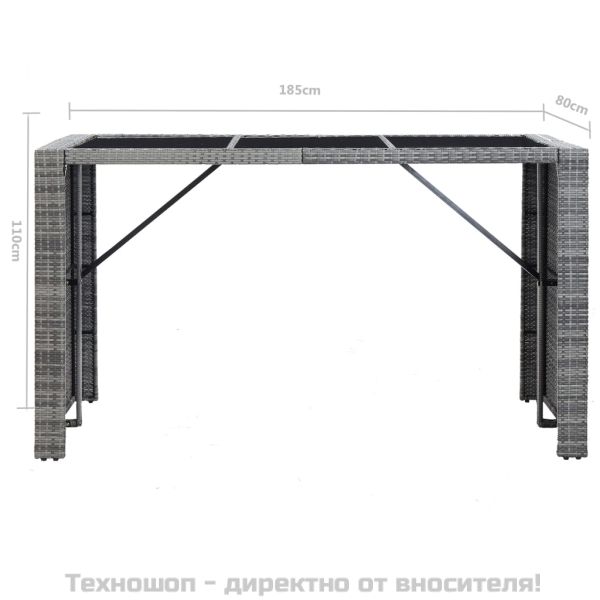 Градински бар комплект с възглавници, 7 части, полиратан, сив