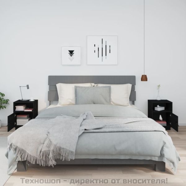 Нощни шкафчета, 2 бр, черни, 40x34x55 см, борово дърво масив