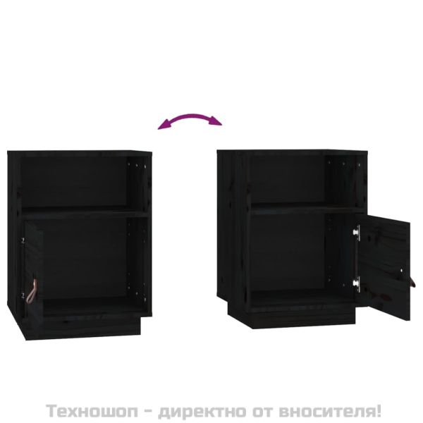 Нощни шкафчета, 2 бр, черни, 40x34x55 см, борово дърво масив