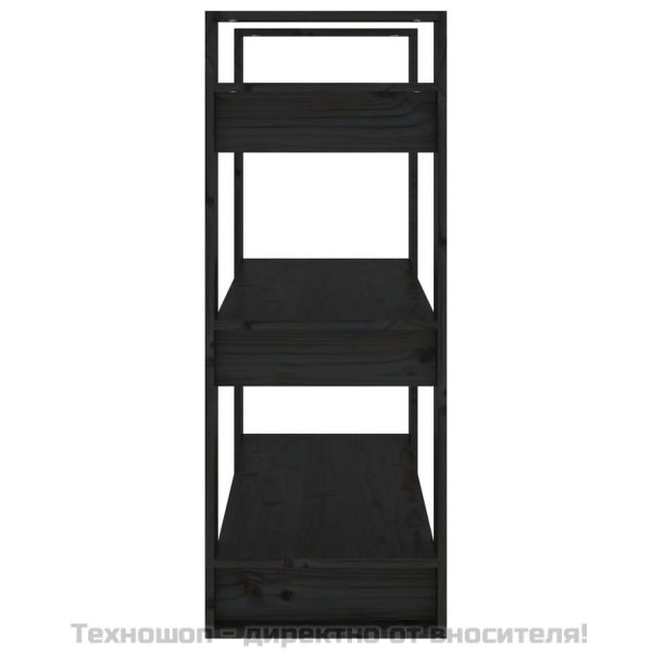 Библиотека/разделител за стая, черна, 80x35x91 см, бор масив