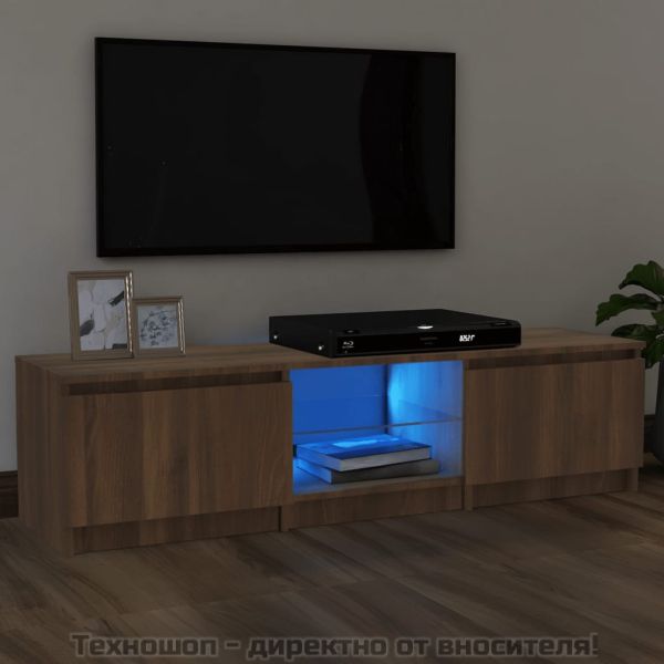 ТВ шкаф с LED осветление, кафяв дъб, 140x40x35,5 см