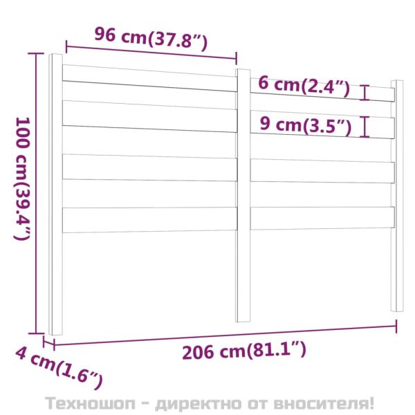 Горна табла за легло, меденокафява, 206x4x100 см, бор масив