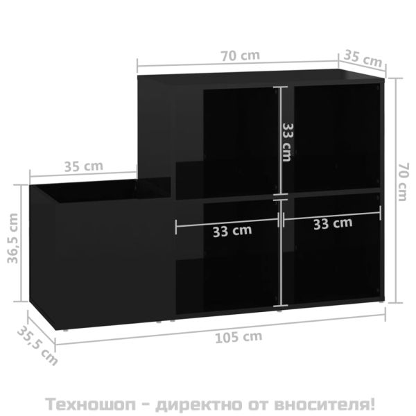 Шкаф за обувки, черен гланц, 105x35,5x70 см, инженерно дърво
