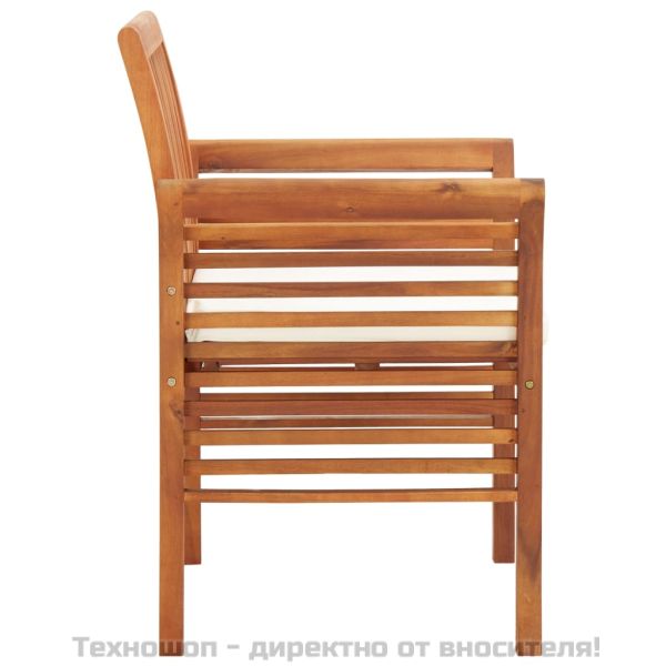 Градински трапезни столове с възглавници, 2 бр, акация масив