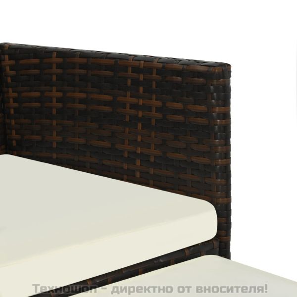 2-местна пейка с табуретки и маса за чай, кафяв полиратан