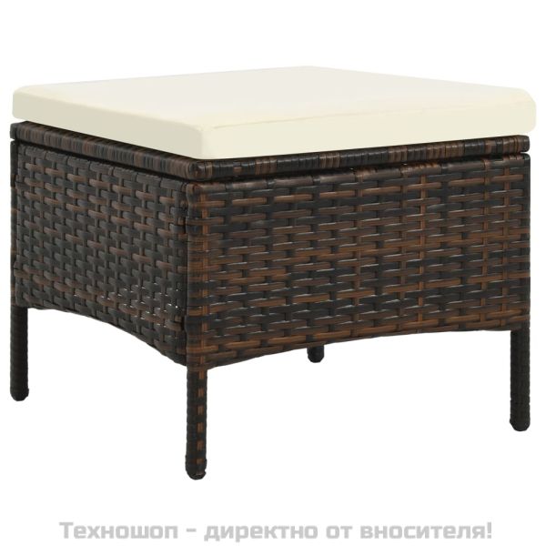 2-местна пейка с табуретки и маса за чай, кафяв полиратан