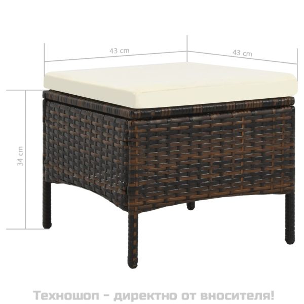 2-местна пейка с табуретки и маса за чай, кафяв полиратан