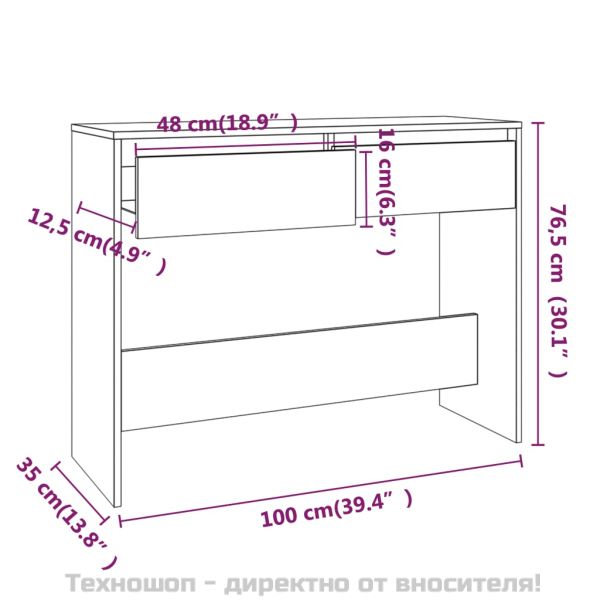 Конзолна маса, кафяв дъб, 100x35x76,5 см, инженерно дърво