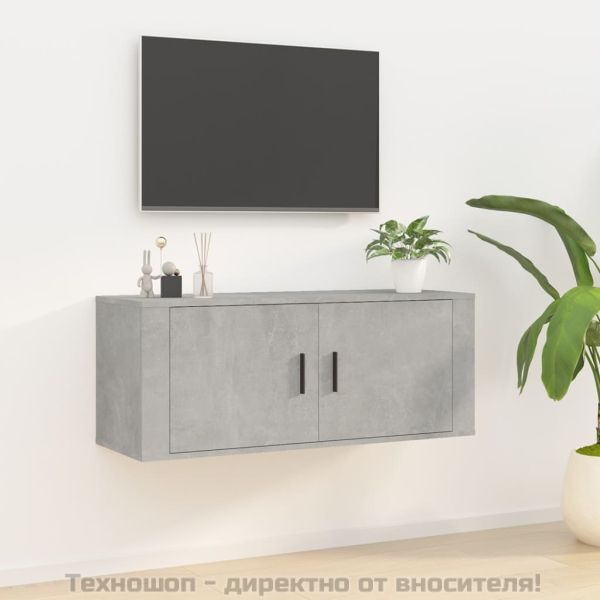 ТВ шкаф за стенен монтаж, бетонно сиво, 100x34,5x40 см