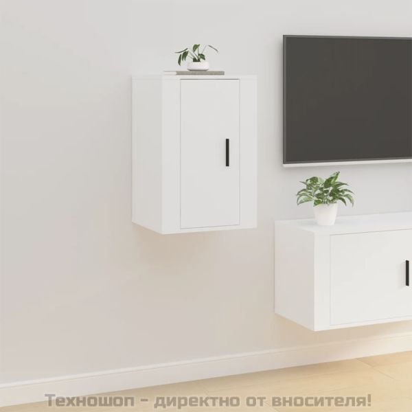 ТВ шкаф за стенен монтаж, бял, 40x34,5x60 см