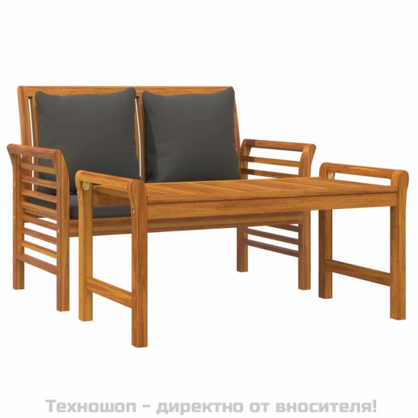 Градински лаундж комплект с тъмносиви възглавници 2 части масив