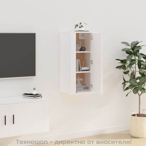 ТВ шкаф за стенен монтаж, бял, 40x34,5x80 см