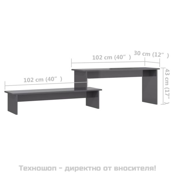 ТВ шкаф, сив гланц, 180x30x43 см, инженерно дърво