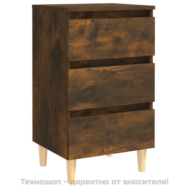 Нощно шкафче с крака от масивно дърво, опушен дъб, 40x35x69 см