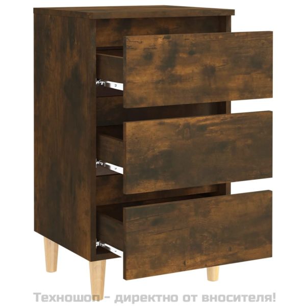 Нощно шкафче с крака от масивно дърво, опушен дъб, 40x35x69 см