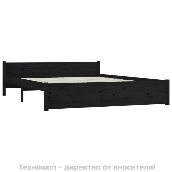 Рамка за легло, черна, масивно дърво, 140х190 см