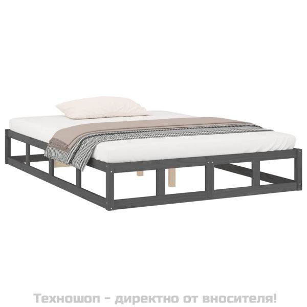 рамка за легло сиво 150x200 см King Size масивно дърво