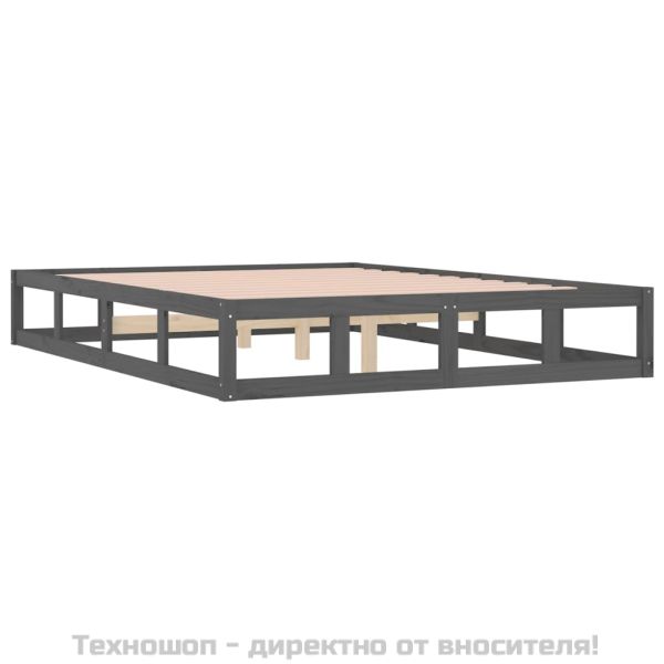 рамка за легло сиво 150x200 см King Size масивно дърво