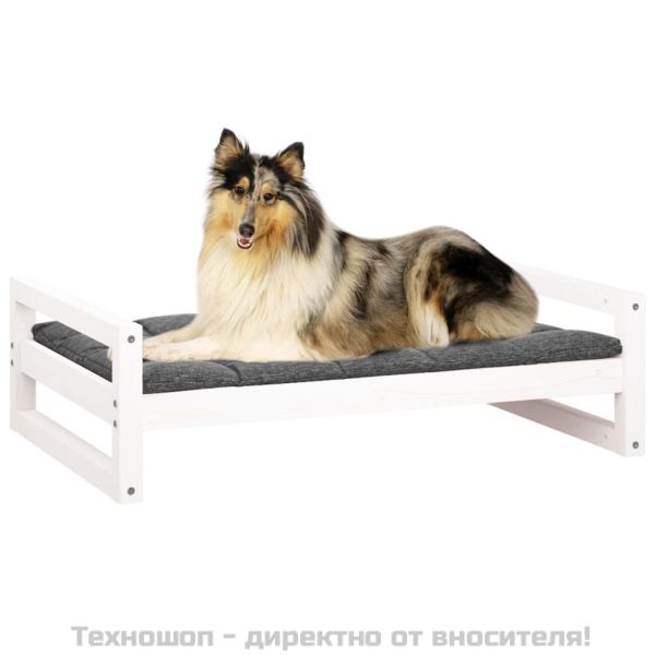 Кучешко легло, бяло, 95,5x65,5x28 см, борова дървесина масив