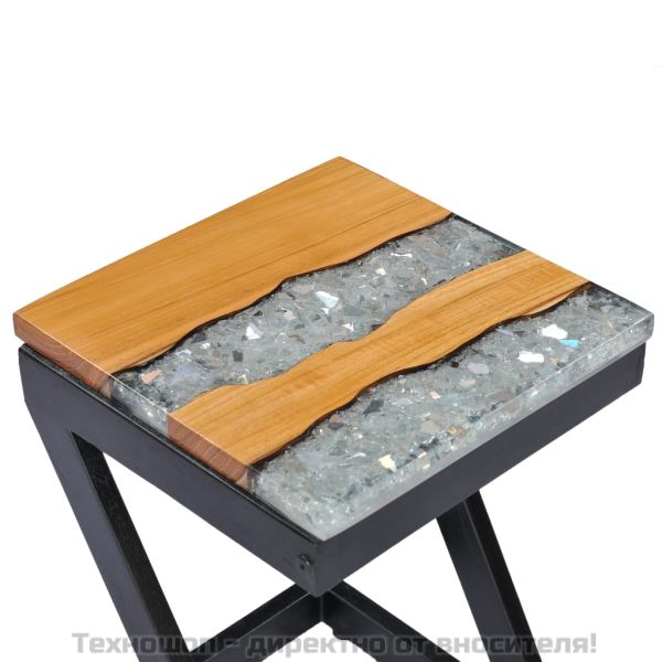 Маса за кафе, 30x30x50 см, тиково дърво масив и полирезин