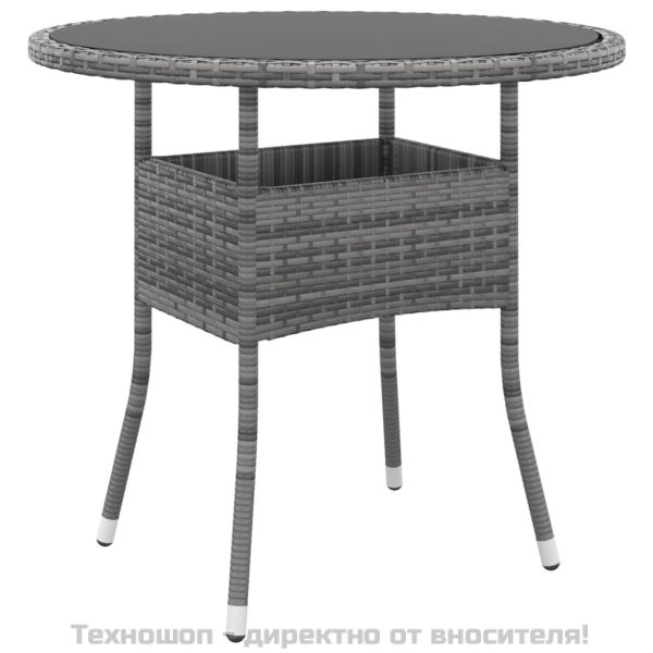 Градински трапезен комплект, 3 части, полиратан, сив