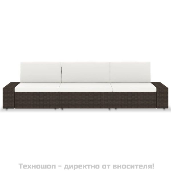 Триместен модулен диван, полиратан, кафяв