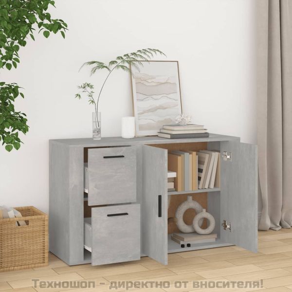 Сайдборд, бетонно сив, 100x33x59,5 см, инженерно дърво