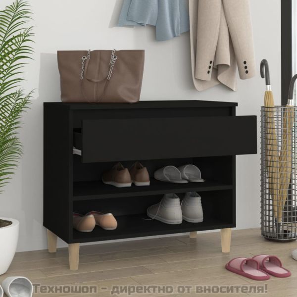 Шкаф за обувки, черен, 70x36x60 см, инженерно дърво