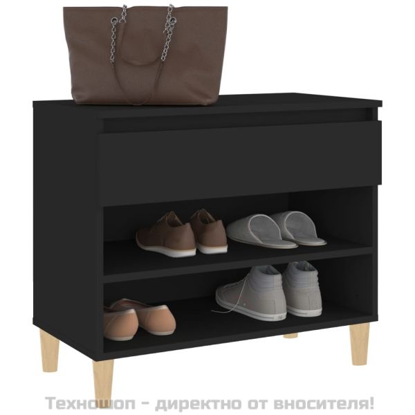 Шкаф за обувки, черен, 70x36x60 см, инженерно дърво