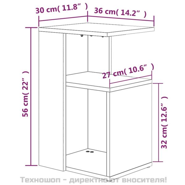 Странична маса, кафяв дъб, 36x30x56 см, инженерно дърво