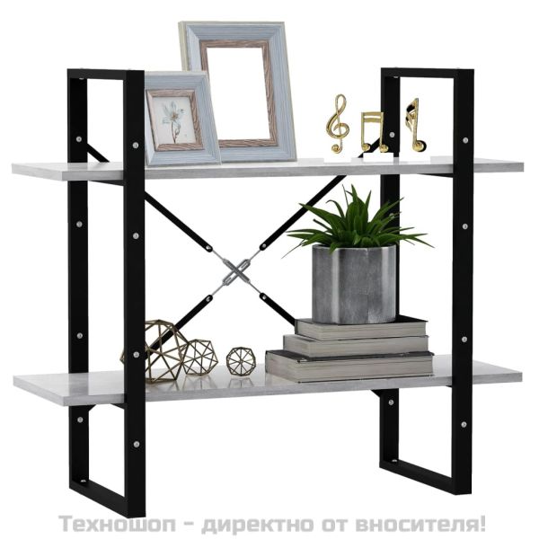 2-етажна библиотека, бетонно сива, 80x30x70 см, инженерно дърво