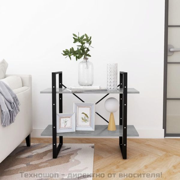 2-етажна библиотека, бетонно сива, 80x30x70 см, инженерно дърво