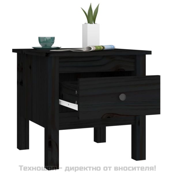 Странични масички, 2 бр, Черен, 40x40x39 см, борово дърво масив
