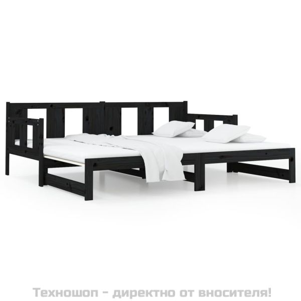Разтегателно канапе, черно, бор масив, 2x(90x200) см