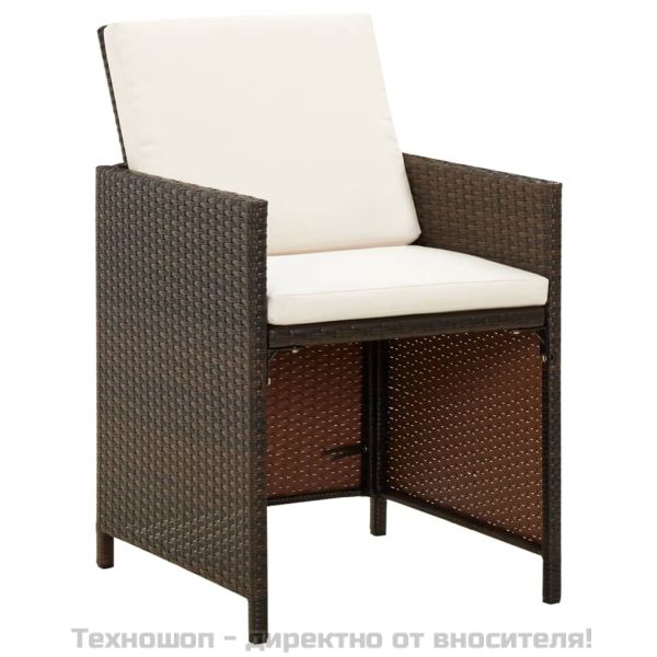 Градински комплект с възглавници 9 части полиратан кафяв