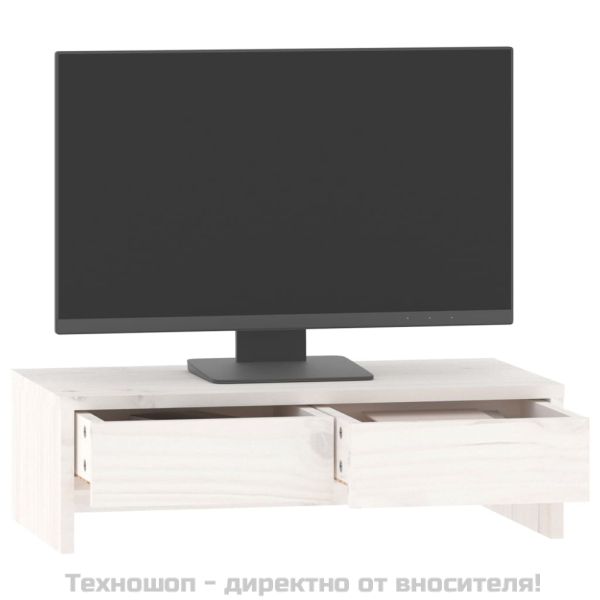 Поставка за монитор, бяла, 50x27x15 см, бор масив