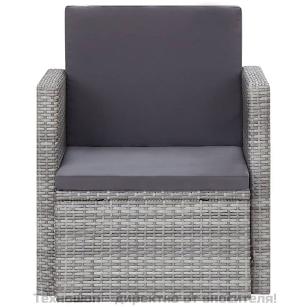 Градински стол с възглавници, полиратан, сив